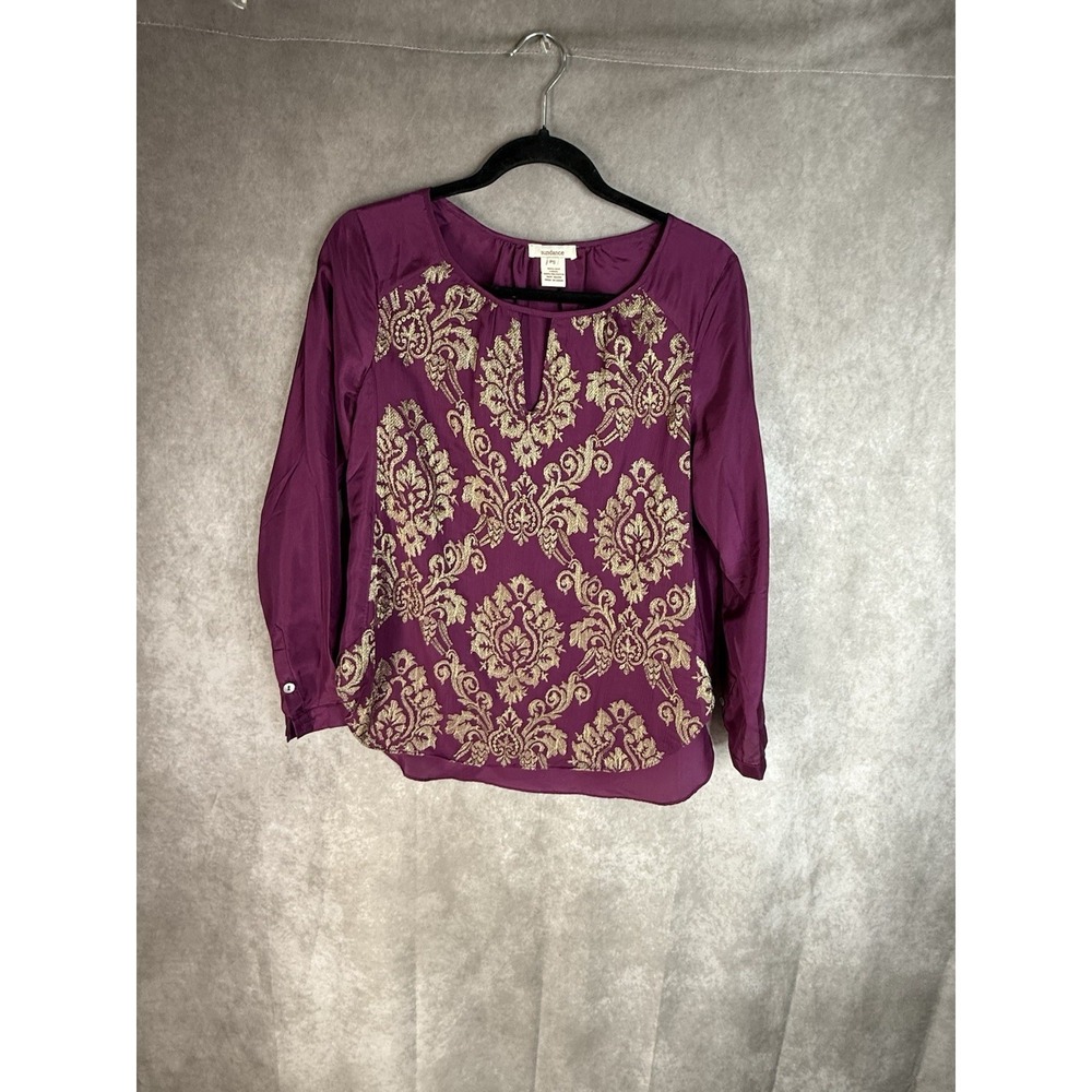 Sundance Silk Embroidered Brocade Floral Shirt Blouse In Purple Size S Petite